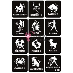 Sabloane de corp pentru tatuaje temporare Henna SHT028, set 12 bucati Horoscop